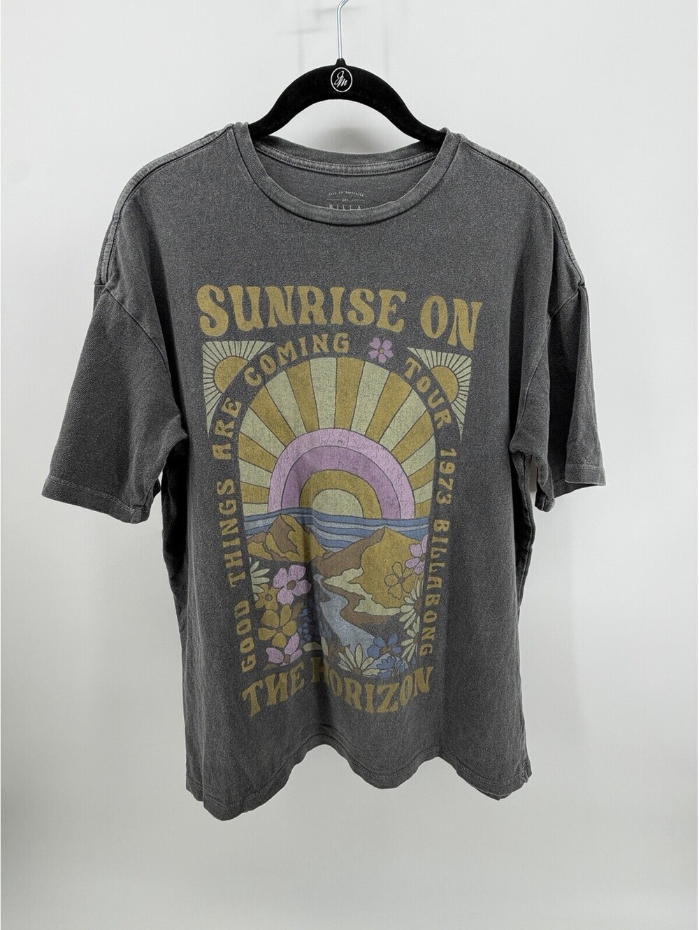 Billabong Sunrise On The Horizon Graphic T Shirt Womens XS Gray Oversized